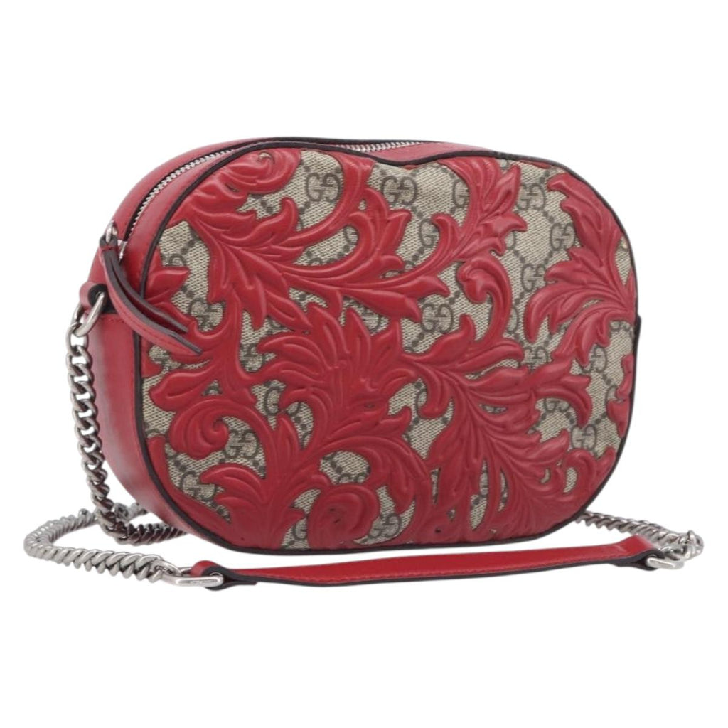 GUCCI GG Supreme Chain Shoulder Bag PVC Beige Silver 409535 Auth 210815V
