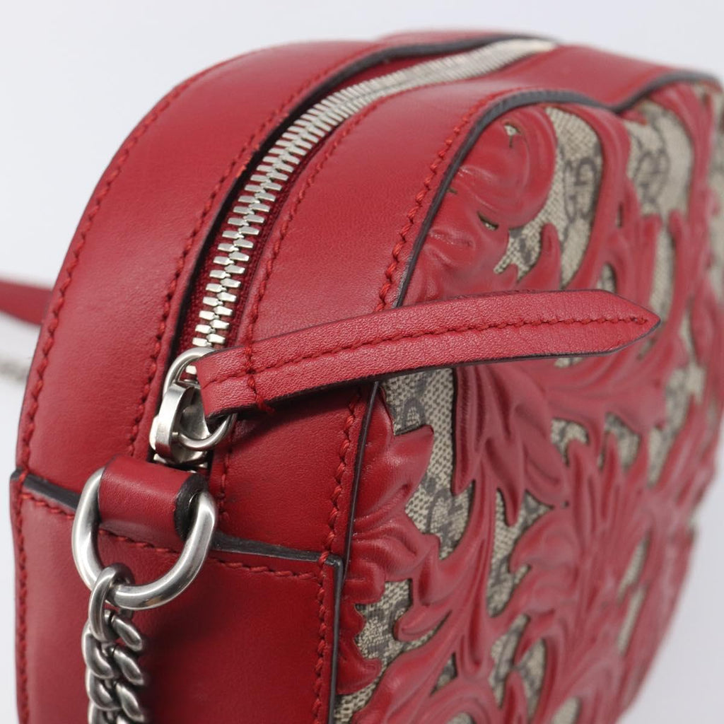 GUCCI GG Supreme Chain Shoulder Bag PVC Beige Silver 409535 Auth 210815V