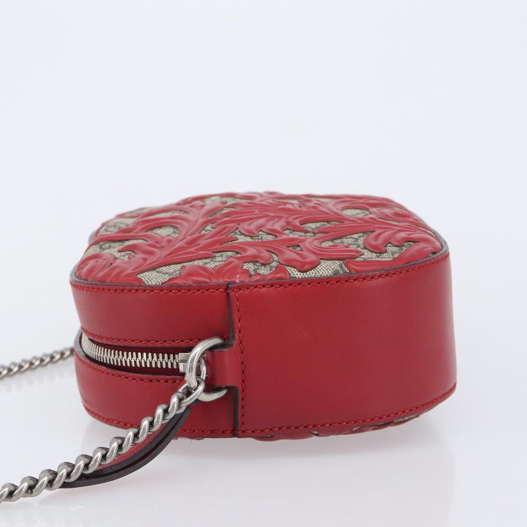 GUCCI GG Supreme Chain Shoulder Bag PVC Beige Silver 409535 Auth 210815V