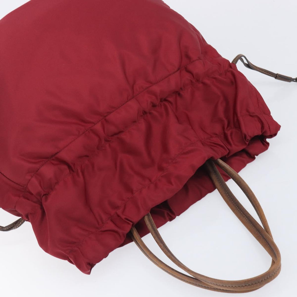 PRADA Tote Bag Nylon Red Gold Auth 210817A