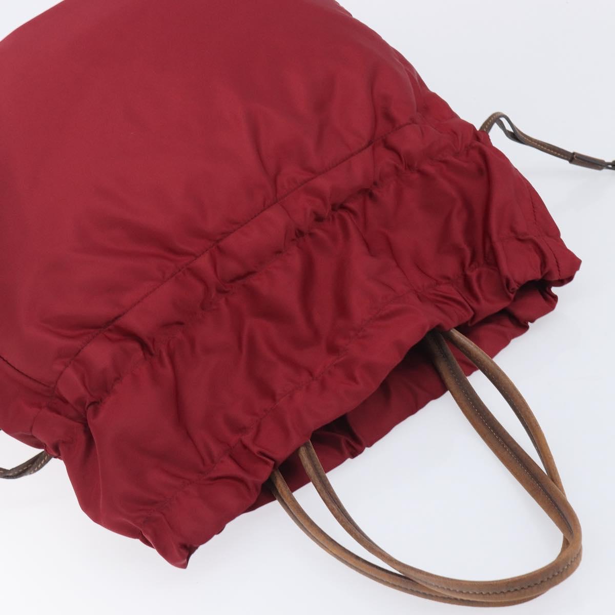 PRADA Tote Bag Nylon Red Gold Auth 210817A