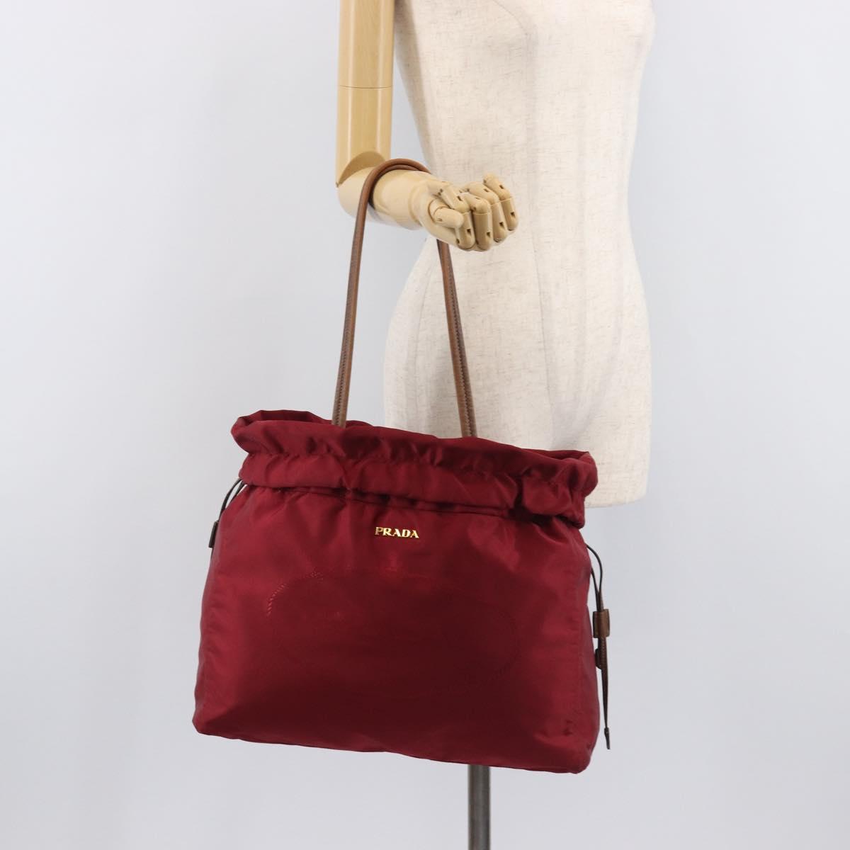 PRADA Tote Bag Nylon Red Gold Auth 210817A