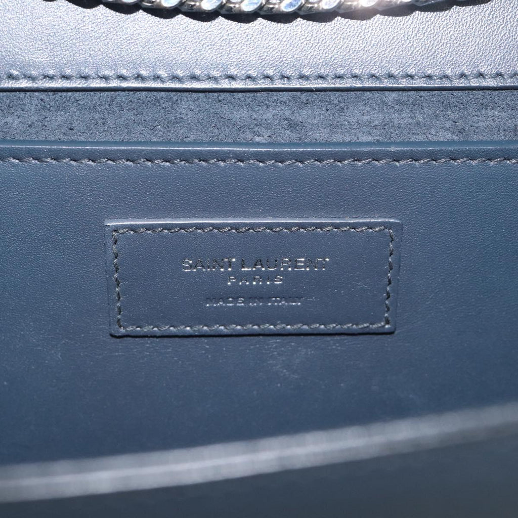 Saint Laurent Kate Chain Shoulder Bag Leather Navy Silver Auth 210824V