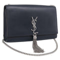 Saint Laurent Kate Chain Shoulder Bag Leather Navy Silver Auth 210824V