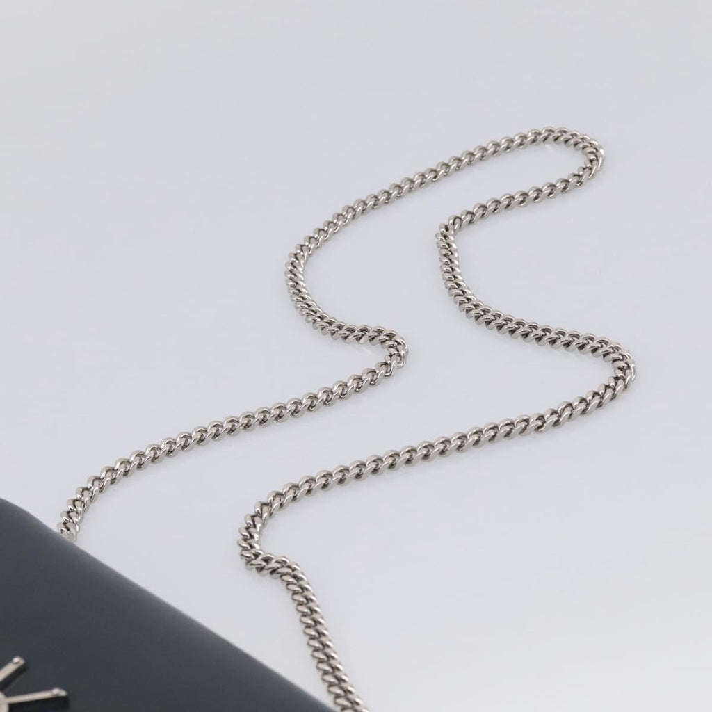 Saint Laurent Kate Chain Shoulder Bag Leather Navy Silver Auth 210824V