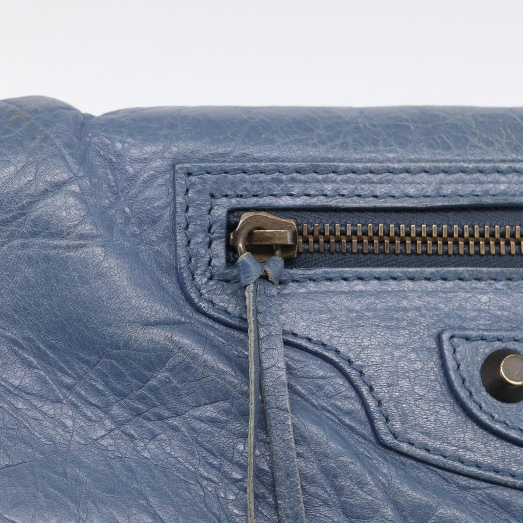 Balenciaga Classic Envelope Shoulder Bag Leather Navy Silver 319376 Auth 210834A