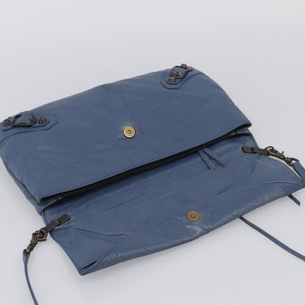 Balenciaga Classic Envelope Shoulder Bag Leather Navy Silver 319376 Auth 210834A