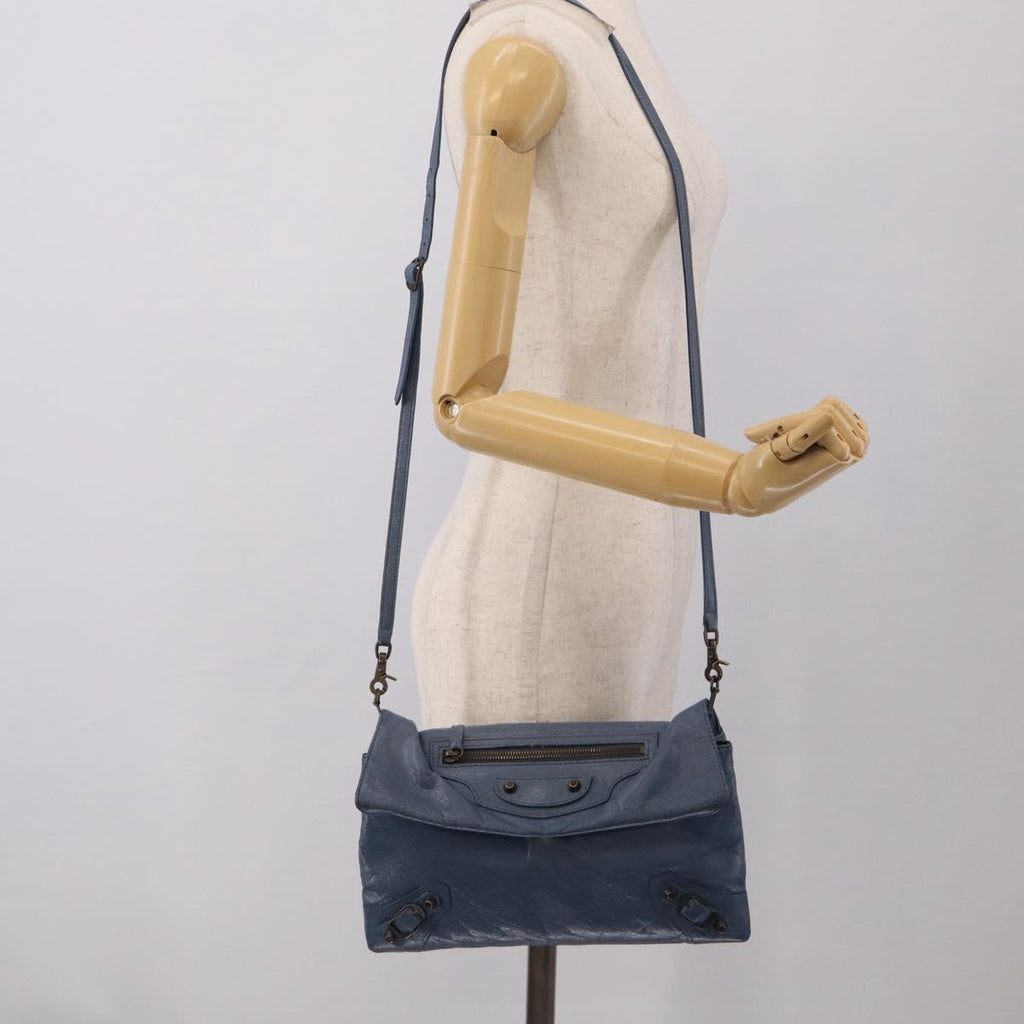 Balenciaga Classic Envelope Shoulder Bag Leather Navy Silver 319376 Auth 210834A
