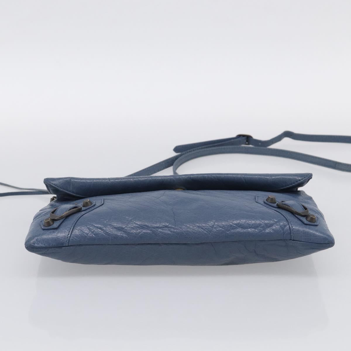 Balenciaga Classic Envelope Shoulder Bag Leather Navy Silver 319376 Auth 210834A