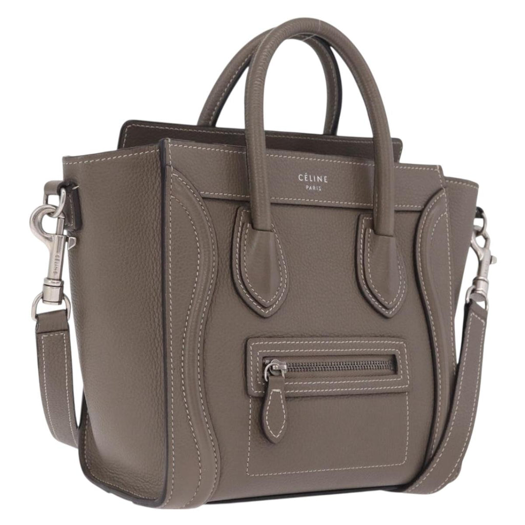 CELINE Luggage Nano Shopper Hand Bag Leather 2way Gray Silver Auth 210837V
