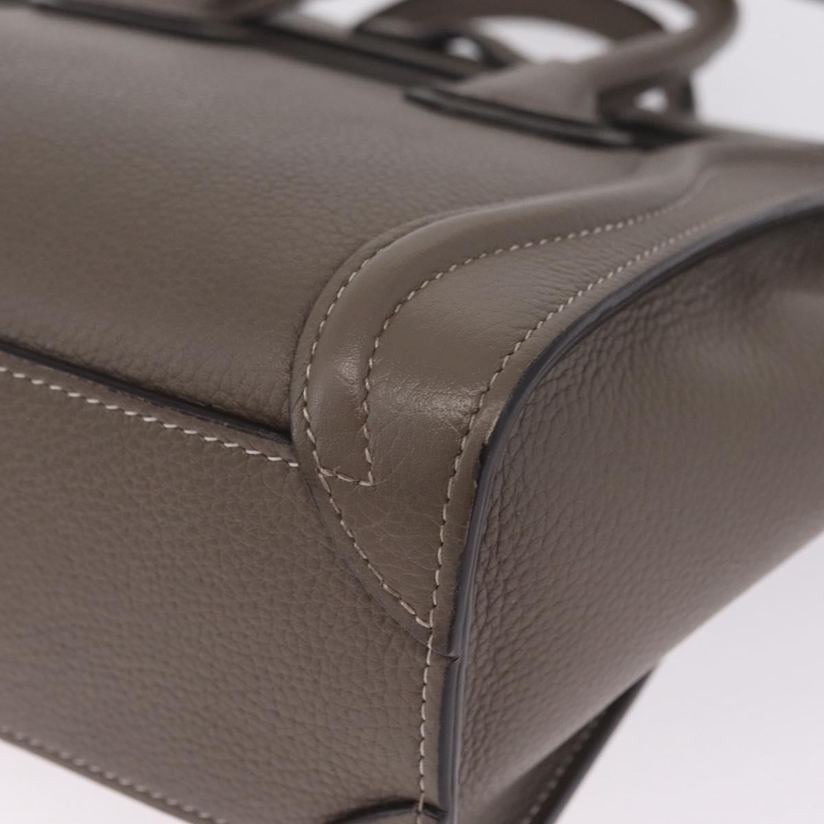CELINE Luggage Nano Shopper Hand Bag Leather 2way Gray Silver Auth 210837V