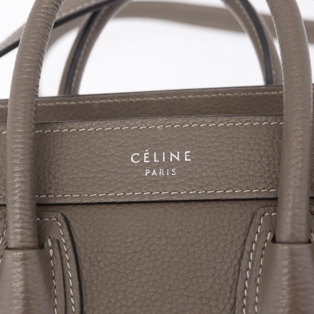 CELINE Luggage Nano Shopper Hand Bag Leather 2way Gray Silver Auth 210837V