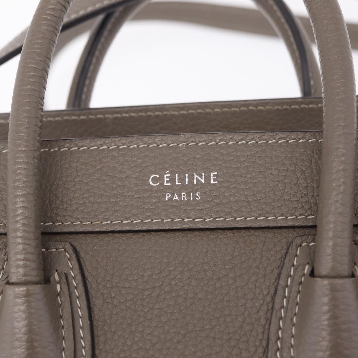 CELINE Luggage Nano Shopper Hand Bag Leather 2way Gray Silver Auth 210837V
