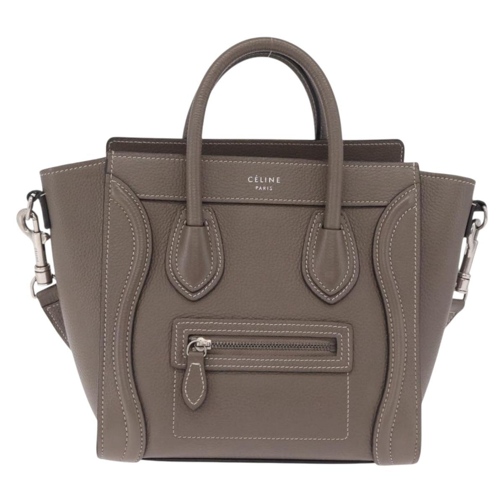 CELINE Luggage Nano Shopper Hand Bag Leather 2way Gray Silver Auth 210837V