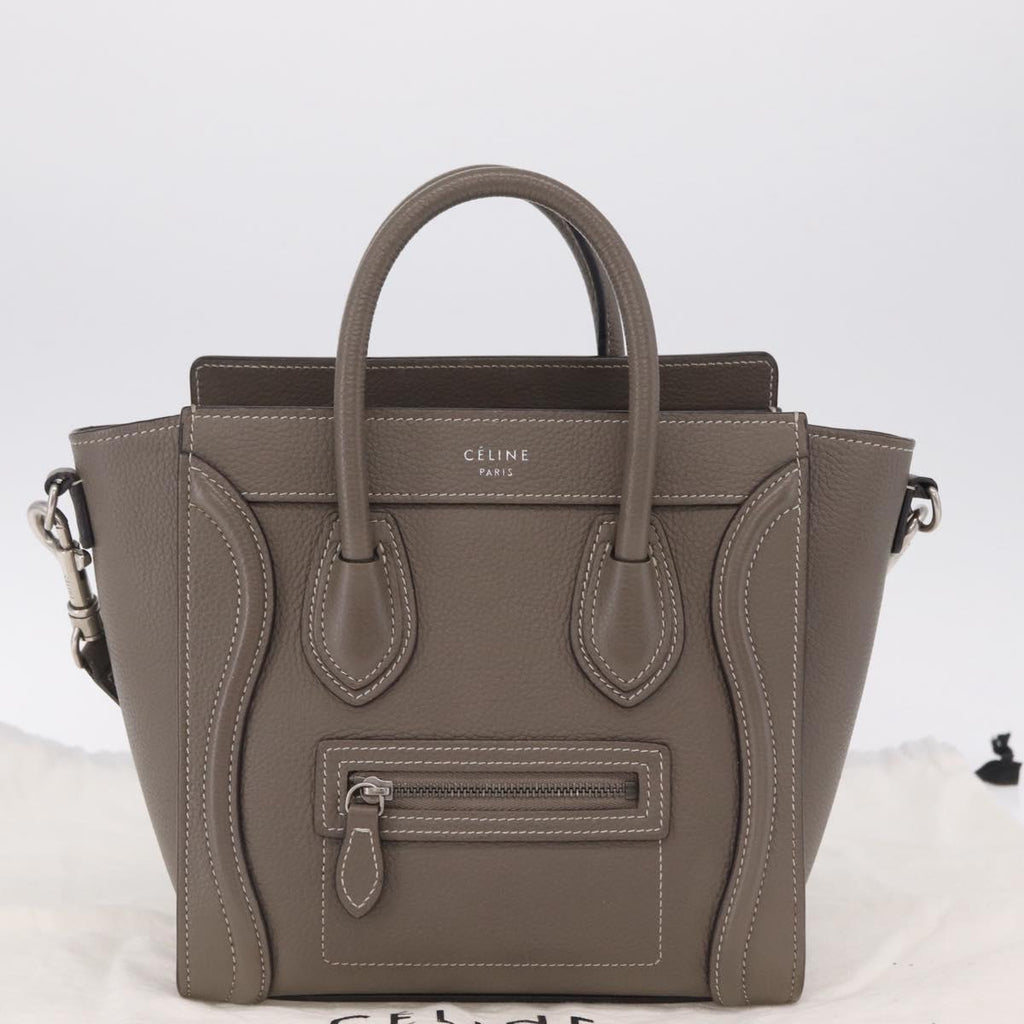 CELINE Luggage Nano Shopper Hand Bag Leather 2way Gray Silver Auth 210837V