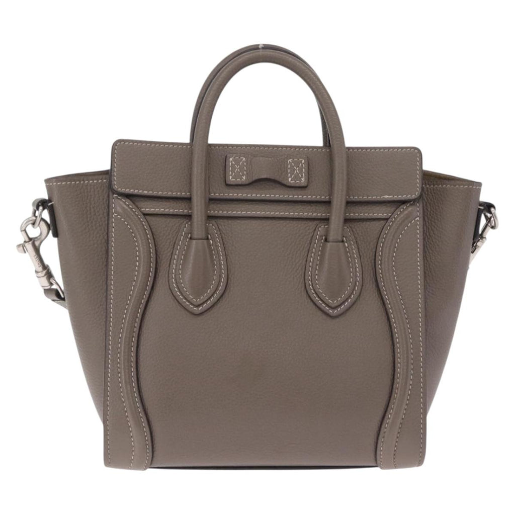 CELINE Luggage Nano Shopper Hand Bag Leather 2way Gray Silver Auth 210837V