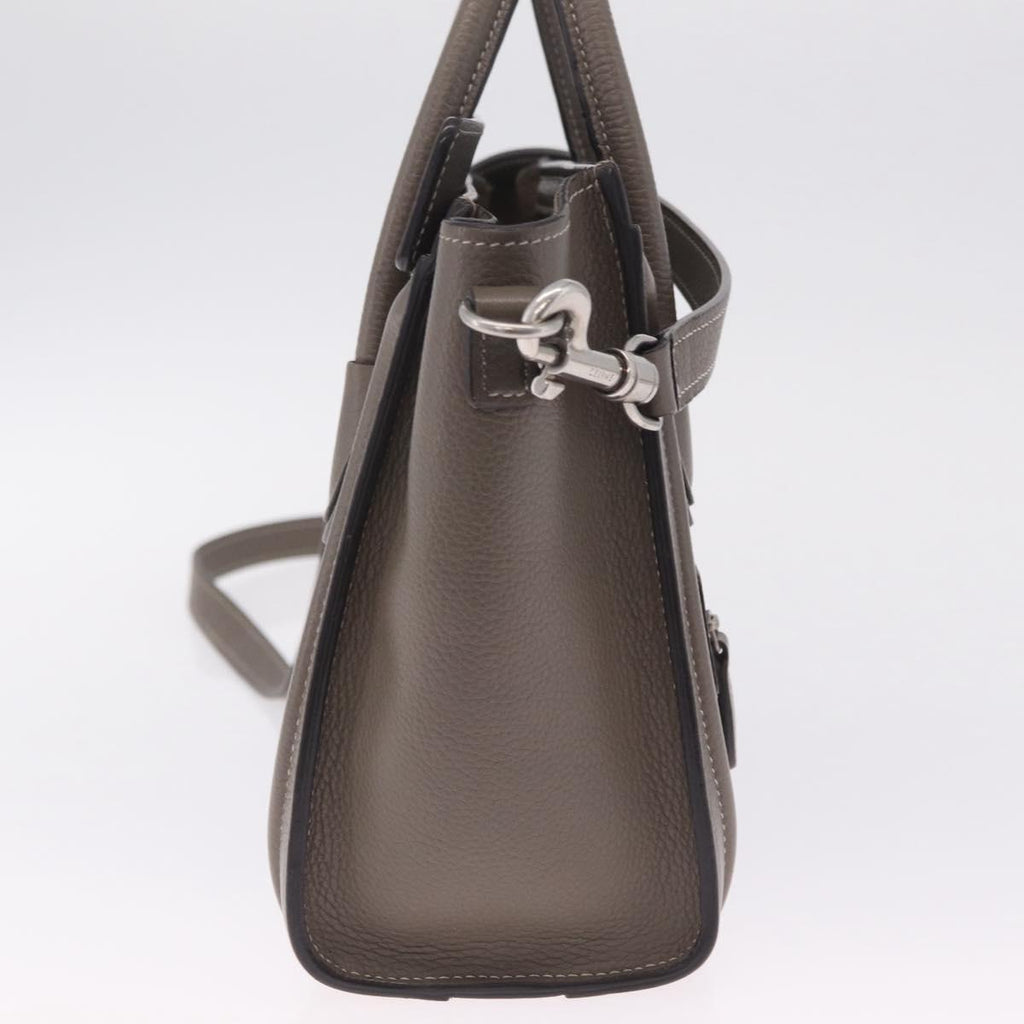 CELINE Luggage Nano Shopper Hand Bag Leather 2way Gray Silver Auth 210837V