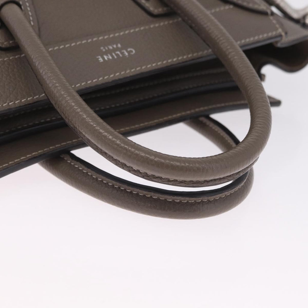 CELINE Luggage Nano Shopper Hand Bag Leather 2way Gray Silver Auth 210837V