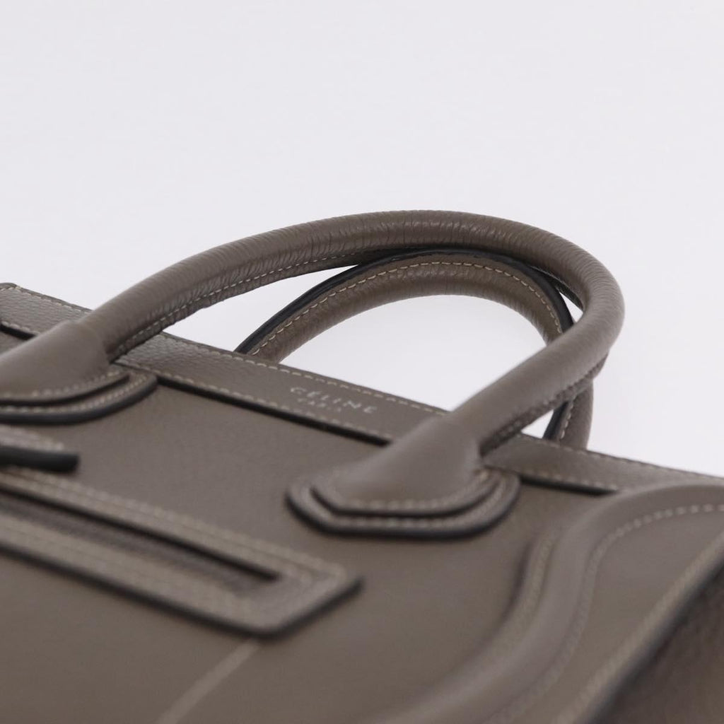 CELINE Luggage Nano Shopper Hand Bag Leather 2way Gray Silver Auth 210837V