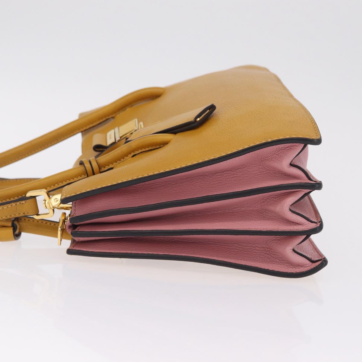 Miu Miu Madras Hand Bag Leather 2way Yellow Gold Auth 210842A