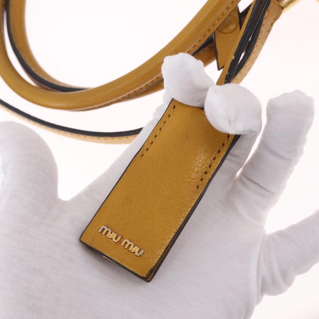 Miu Miu Madras Hand Bag Leather 2way Yellow Gold Auth 210842A