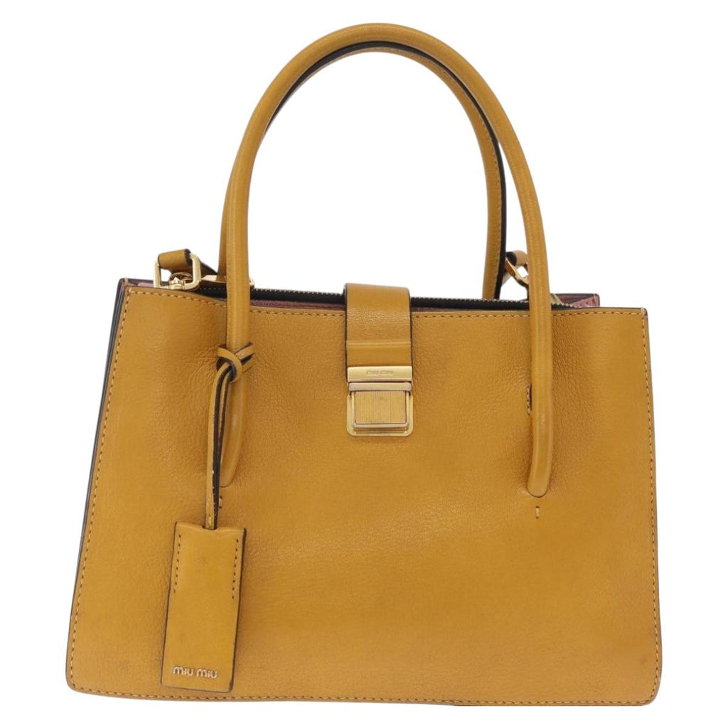 Miu Miu Madras Hand Bag Leather 2way Yellow Gold Auth 210842A