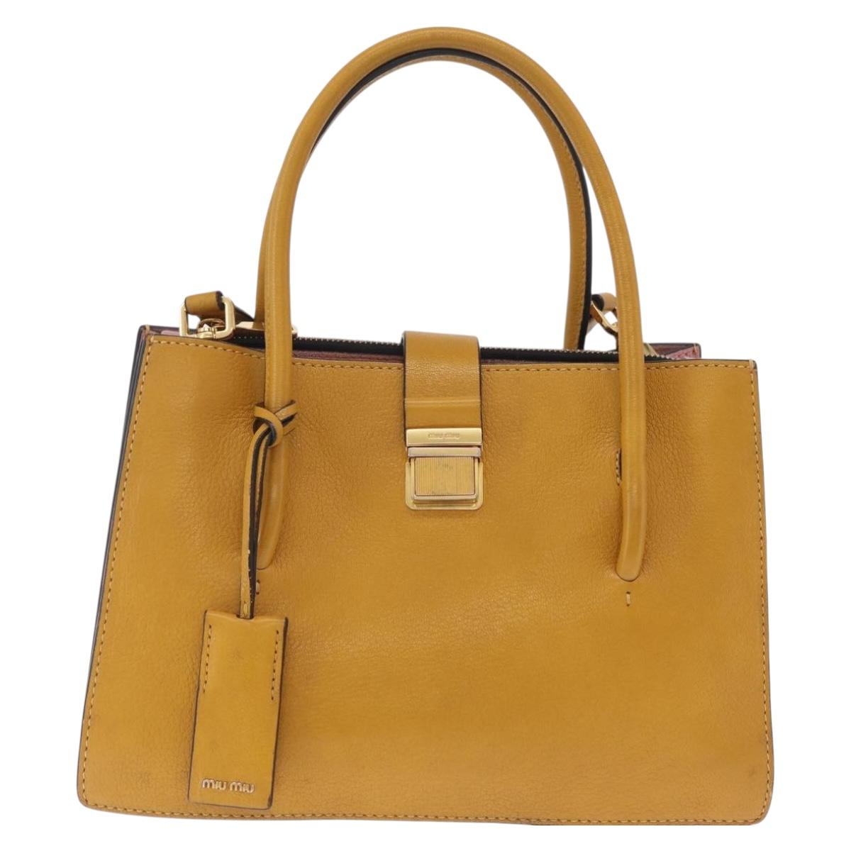 Miu Miu Madras Hand Bag Leather 2way Yellow Gold Auth 210842A