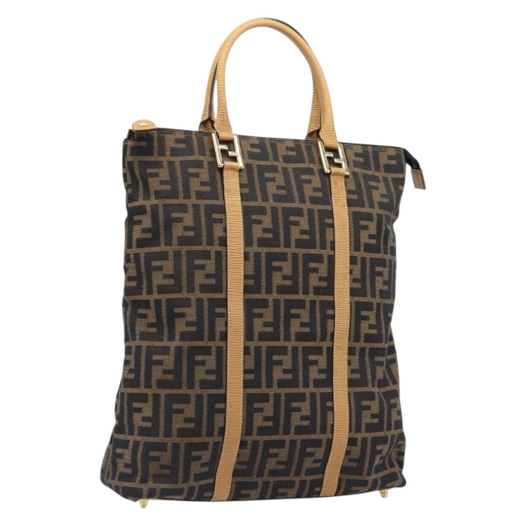 FENDI Zucca Canvas Hand Bag Black Brown Auth 210844A