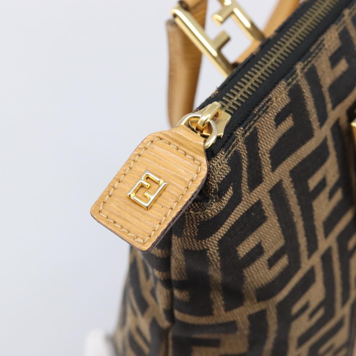 FENDI Zucca Canvas Hand Bag Black Brown Auth 210844A