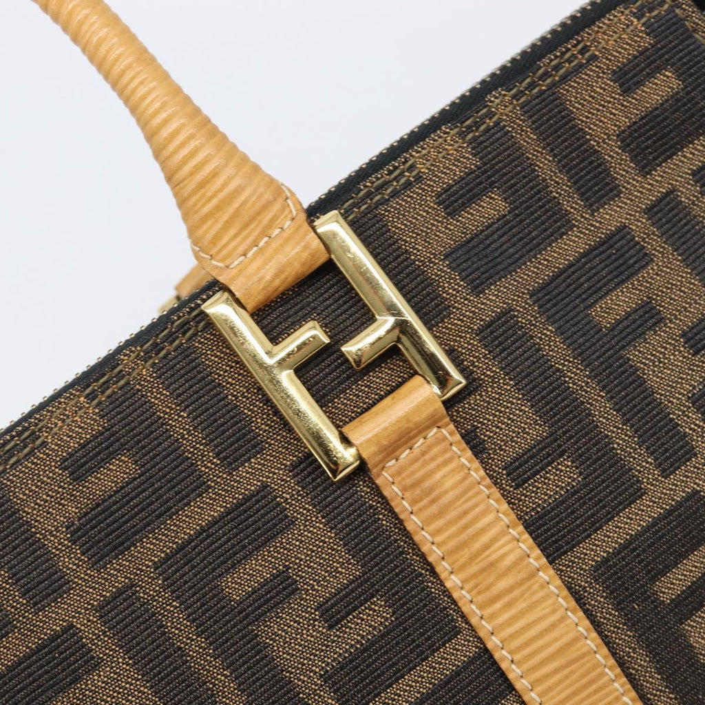 FENDI Zucca Canvas Hand Bag Black Brown Auth 210844A