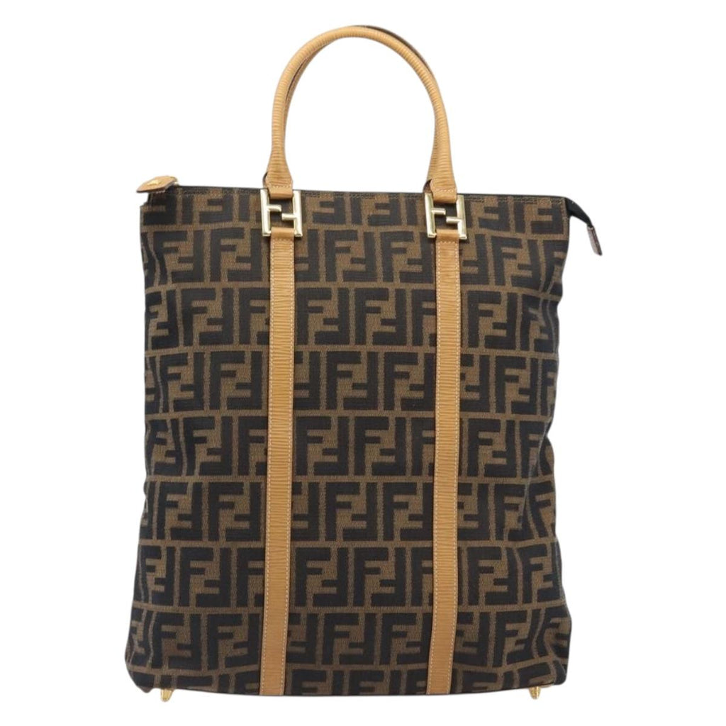 FENDI Zucca Canvas Hand Bag Black Brown Auth 210844A