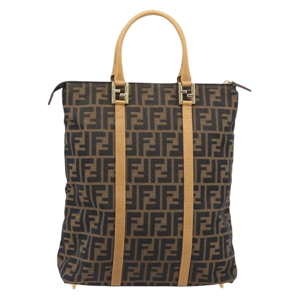 FENDI Zucca Canvas Hand Bag Black Brown Auth 210844A