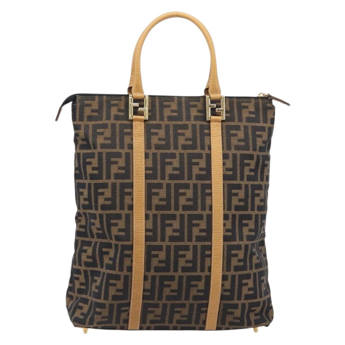 FENDI Zucca Canvas Hand Bag Black Brown Auth 210844A