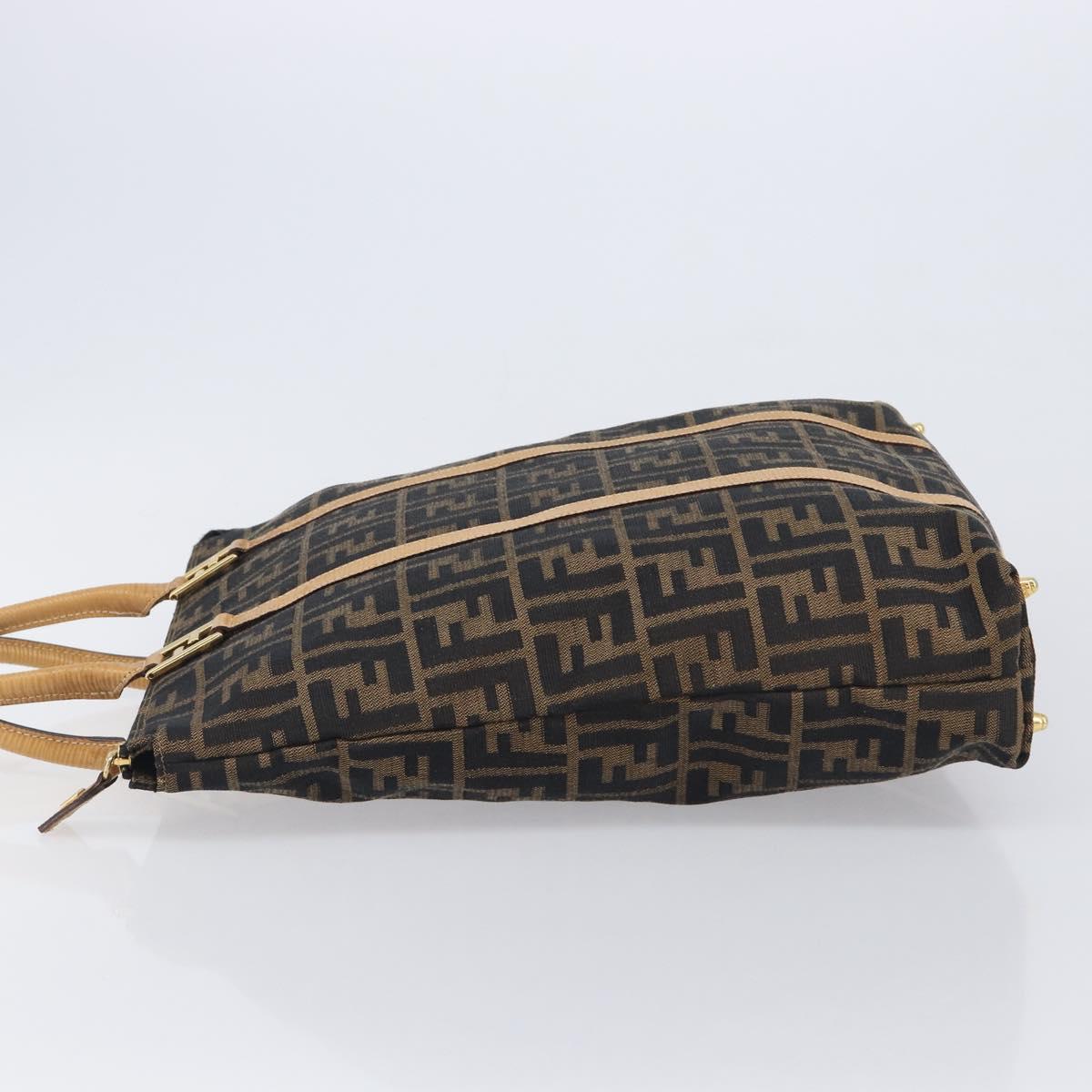 FENDI Zucca Canvas Hand Bag Black Brown Auth 210844A