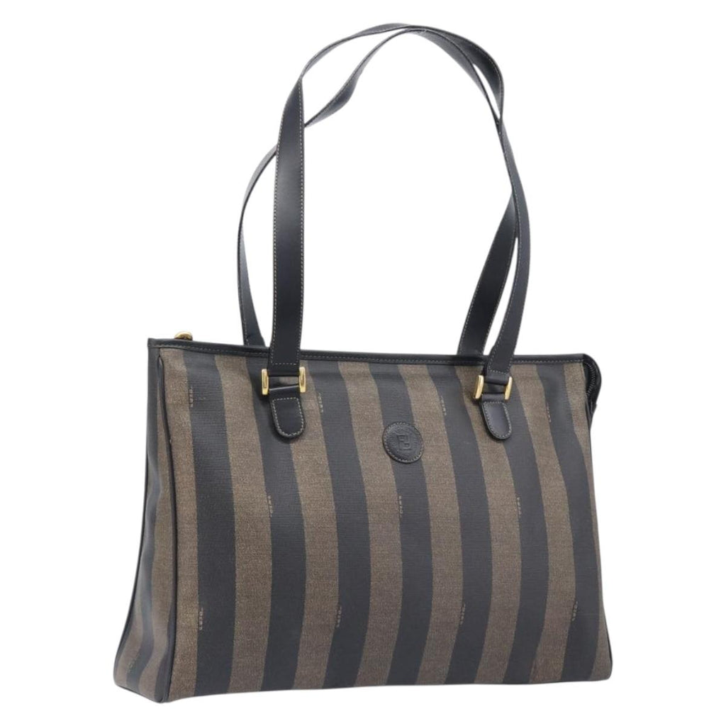 FENDI Pequin Canvas Tote Bag PVC Brown Black Auth 210869A