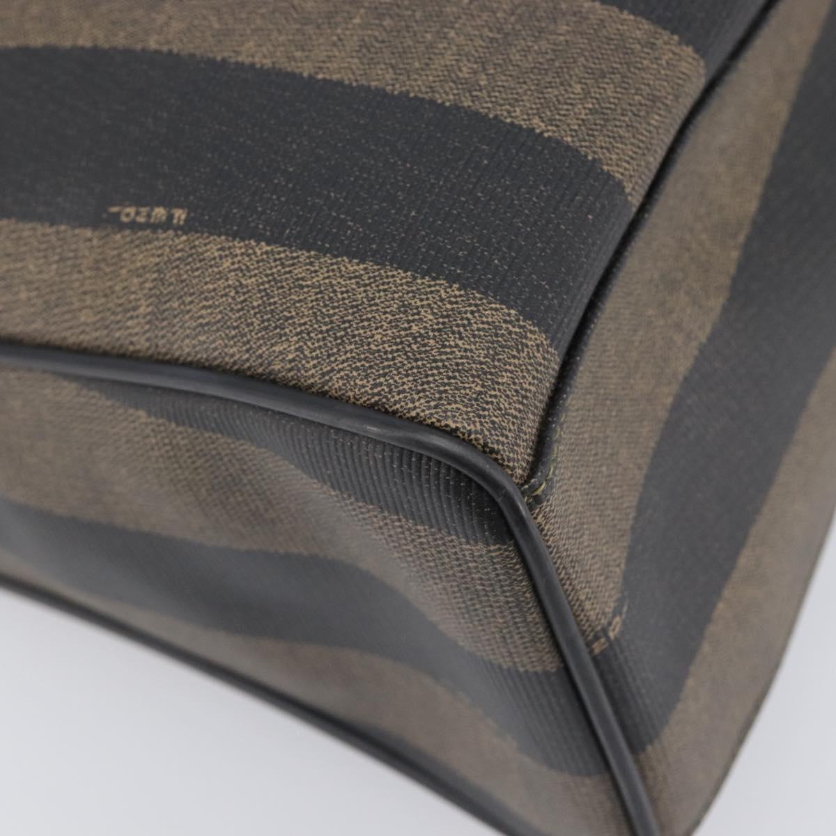 FENDI Pequin Canvas Tote Bag PVC Brown Black Auth 210869A