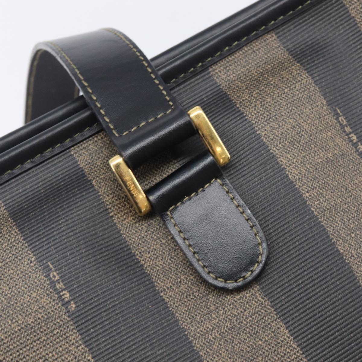 FENDI Pequin Canvas Tote Bag PVC Brown Black Auth 210869A