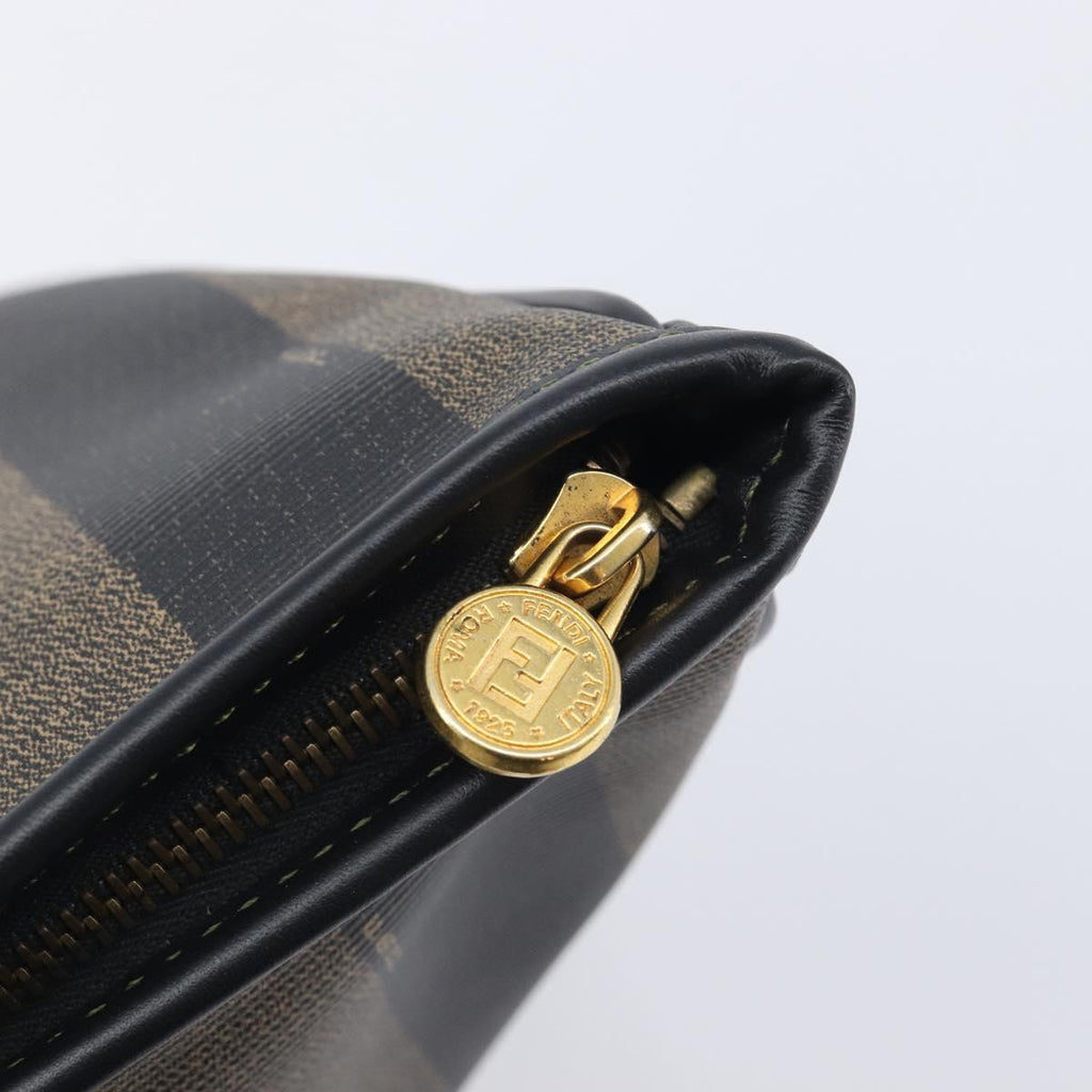 FENDI Pequin Canvas Tote Bag PVC Brown Black Auth 210869A