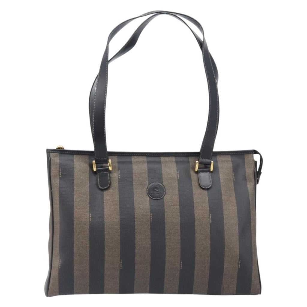 FENDI Pequin Canvas Tote Bag PVC Brown Black Auth 210869A