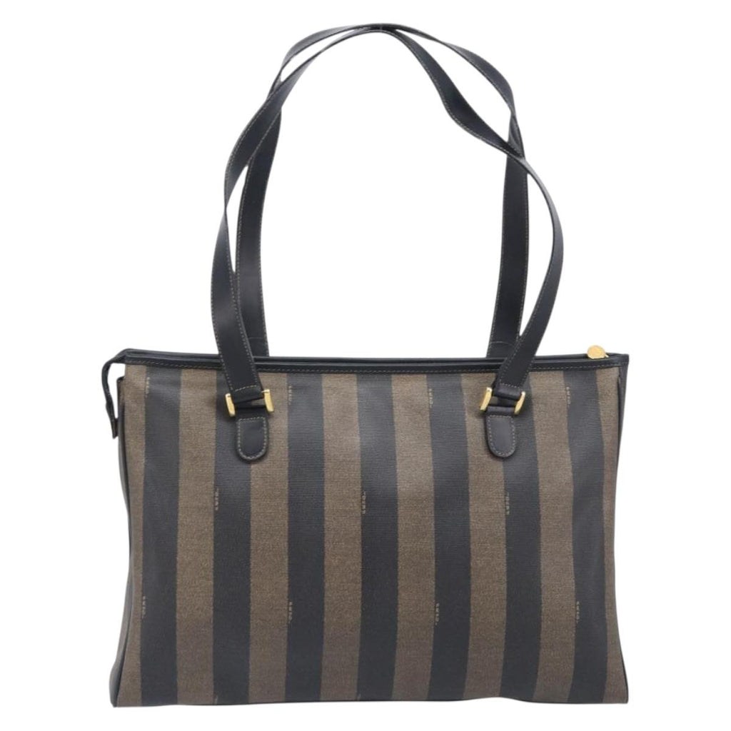 FENDI Pequin Canvas Tote Bag PVC Brown Black Auth 210869A