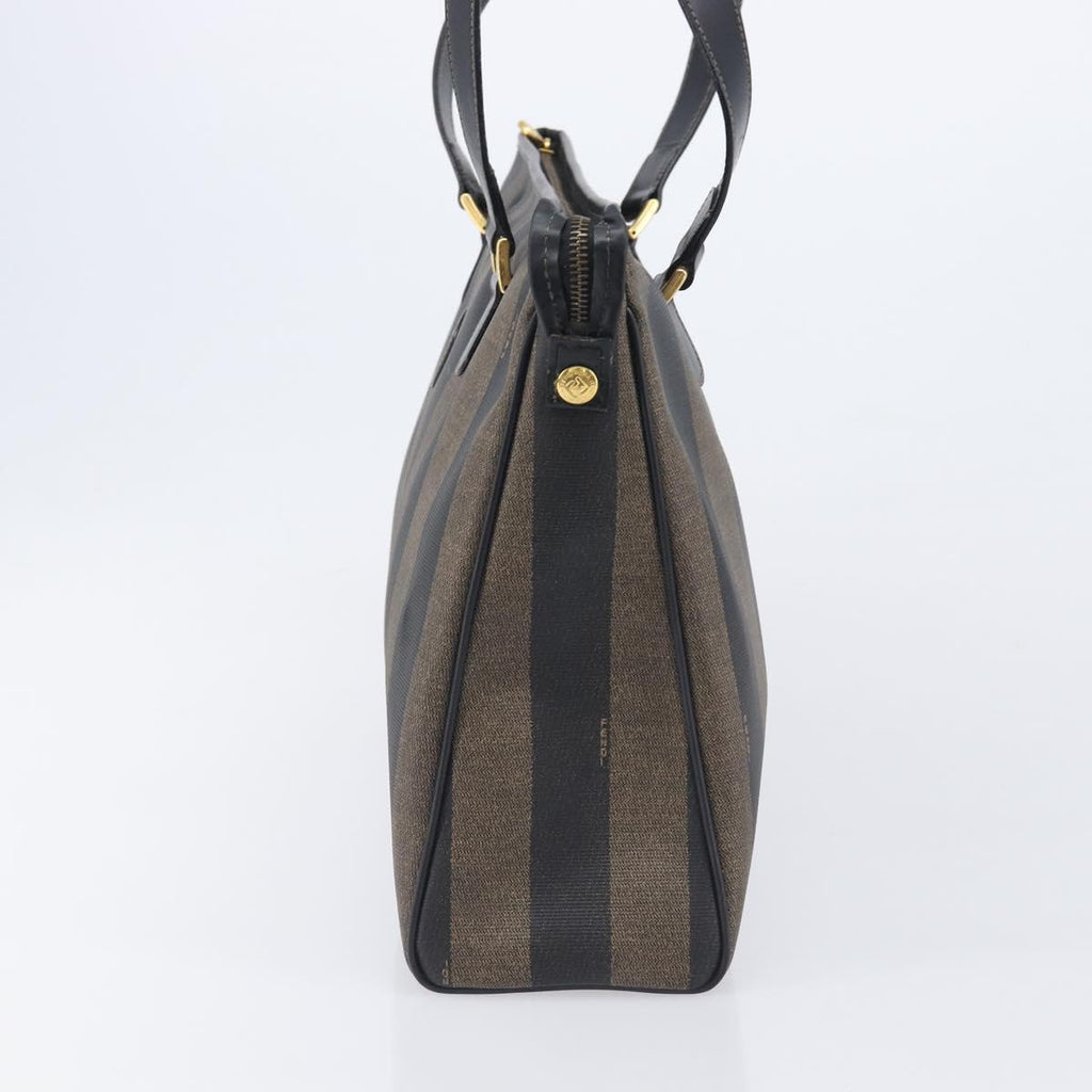 FENDI Pequin Canvas Tote Bag PVC Brown Black Auth 210869A