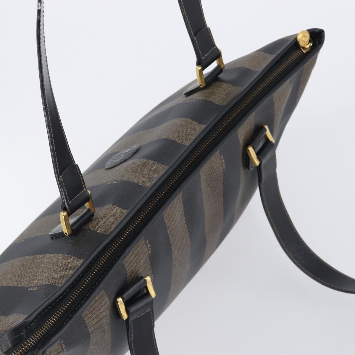 FENDI Pequin Canvas Tote Bag PVC Brown Black Auth 210869A