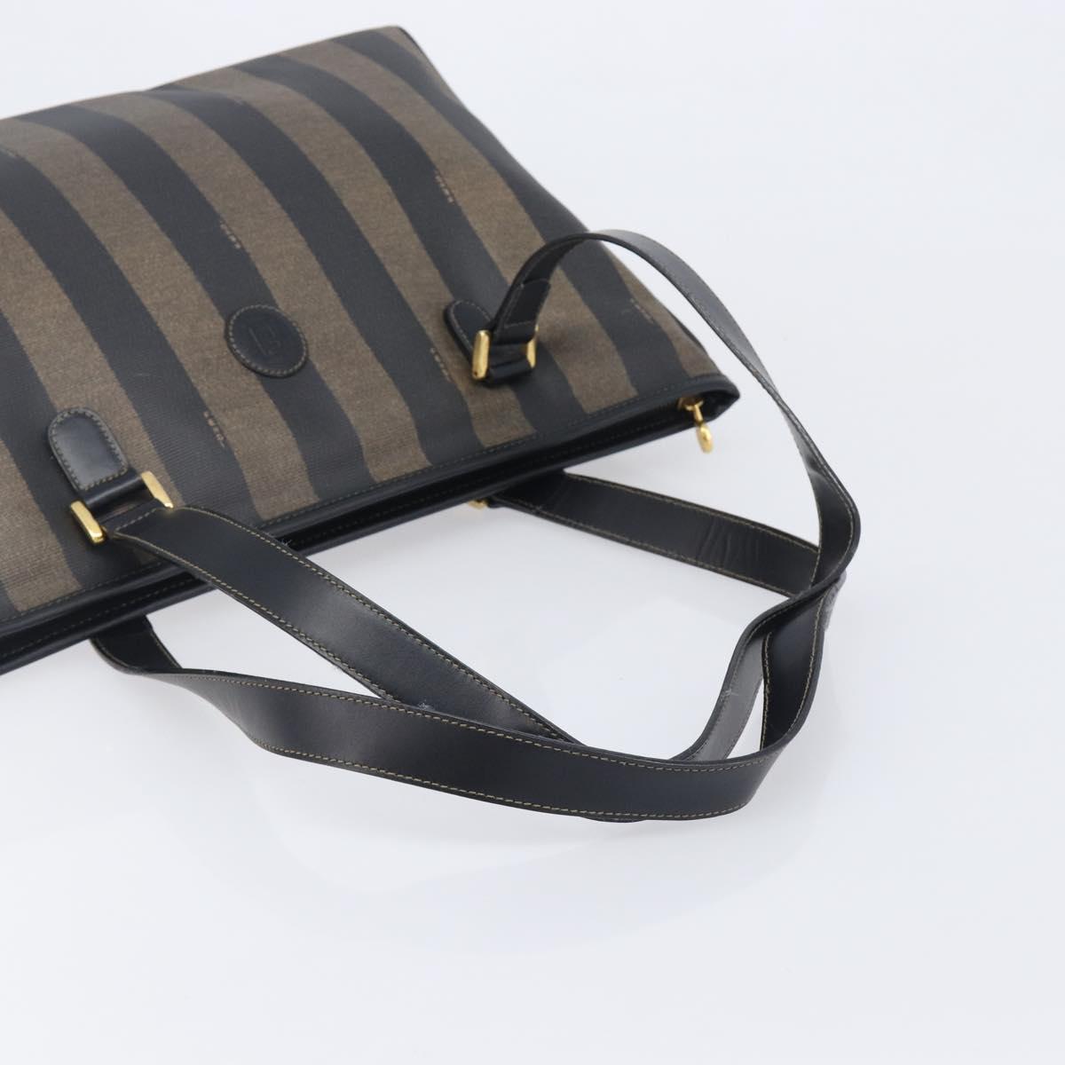 FENDI Pequin Canvas Tote Bag PVC Brown Black Auth 210869A