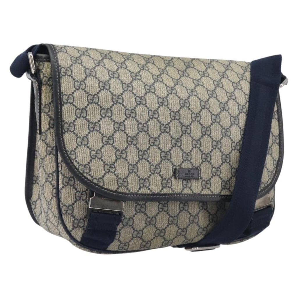 GUCCI GG Supreme Shoulder Bag PVC Navy Silver 201732 Auth 210870A