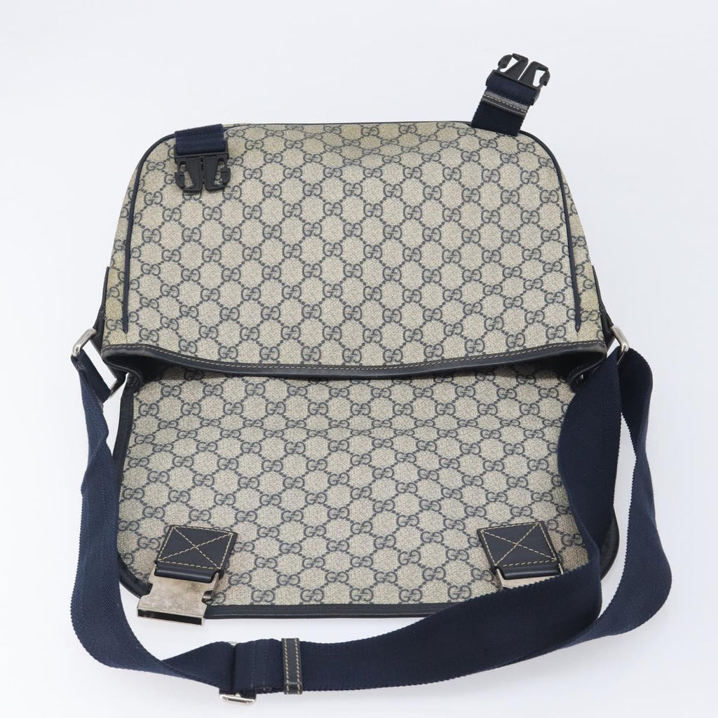 GUCCI GG Supreme Shoulder Bag PVC Navy Silver 201732 Auth 210870A