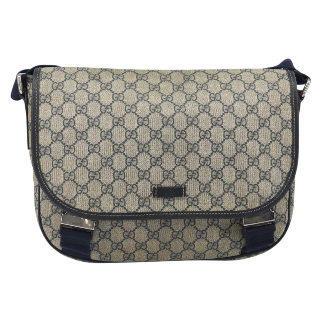 GUCCI GG Supreme Shoulder Bag PVC Navy Silver 201732 Auth 210870A
