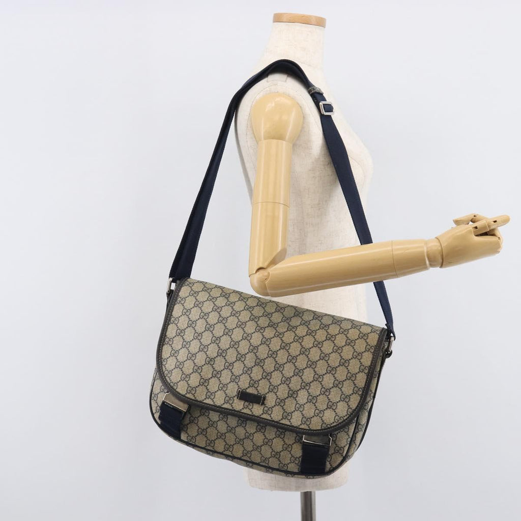 GUCCI GG Supreme Shoulder Bag PVC Navy Silver 201732 Auth 210870A