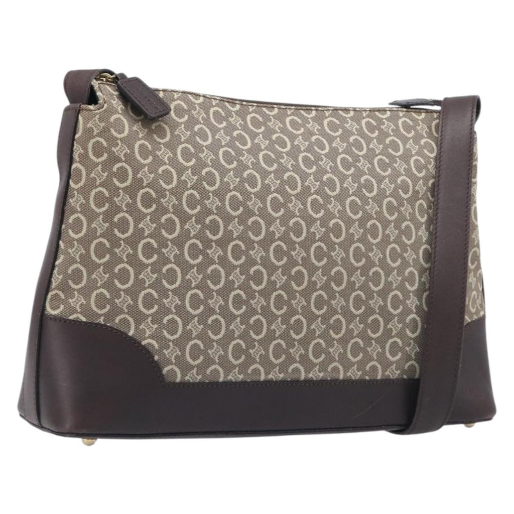 CELINE C Macadam Canvas Shoulder Bag Beige Gold Auth 210876