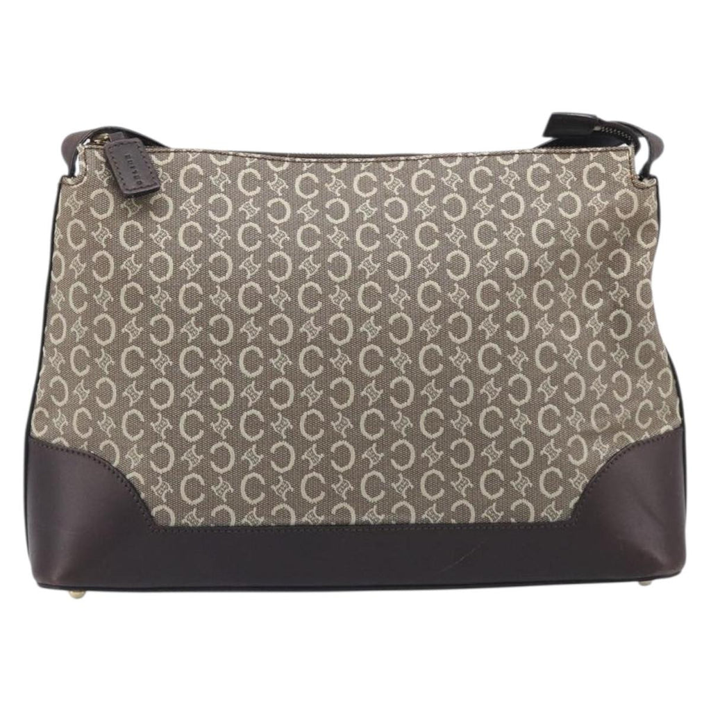 CELINE C Macadam Canvas Shoulder Bag Beige Gold Auth 210876