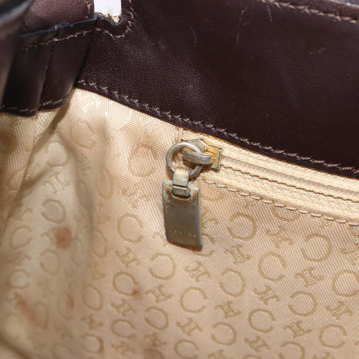 CELINE C Macadam Canvas Shoulder Bag Beige Gold Auth 210876